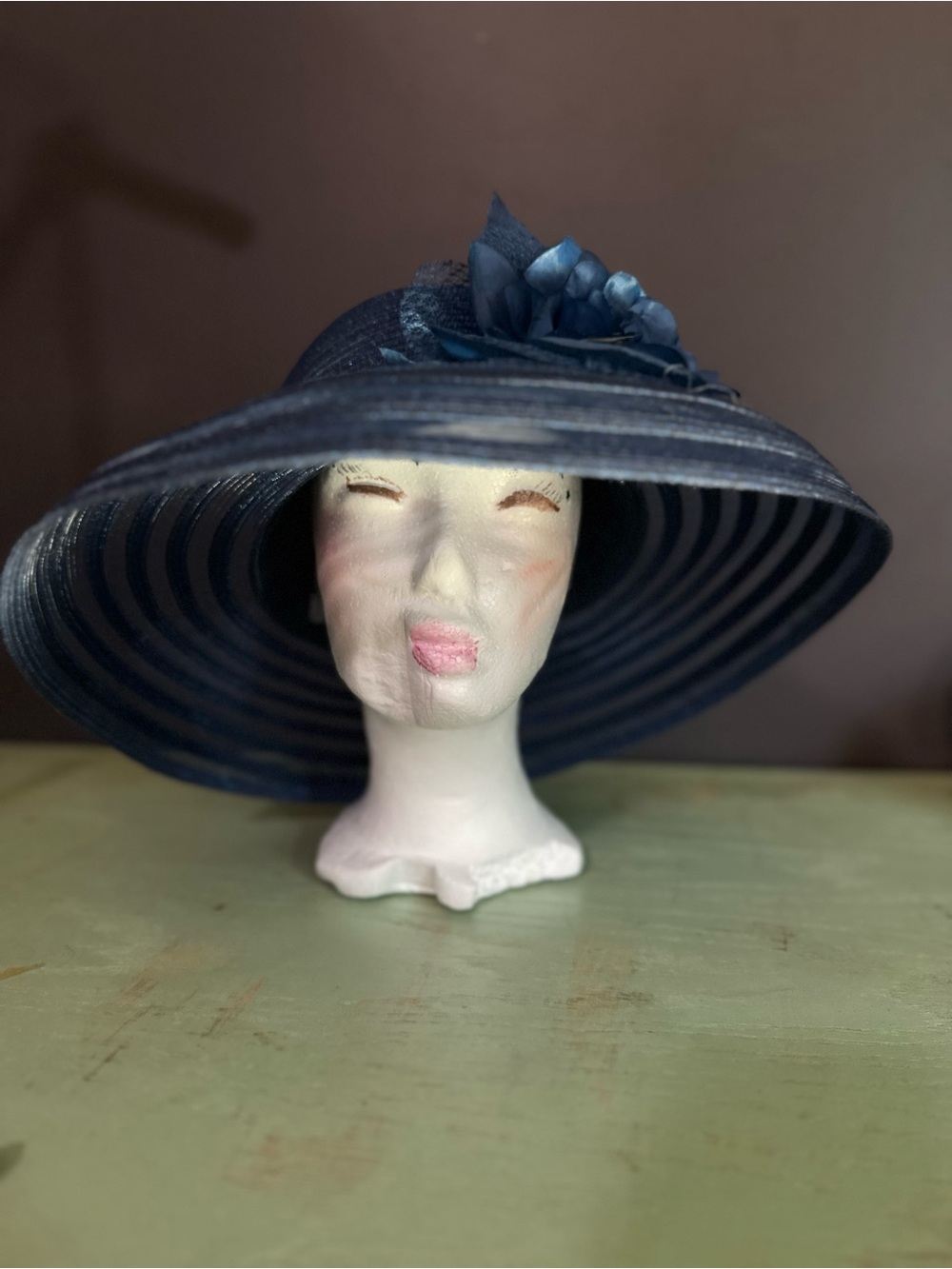 Elegant Navy Wide-Brim Floral Accent Women’s Hat, 🐎🐎 DERBY HAT